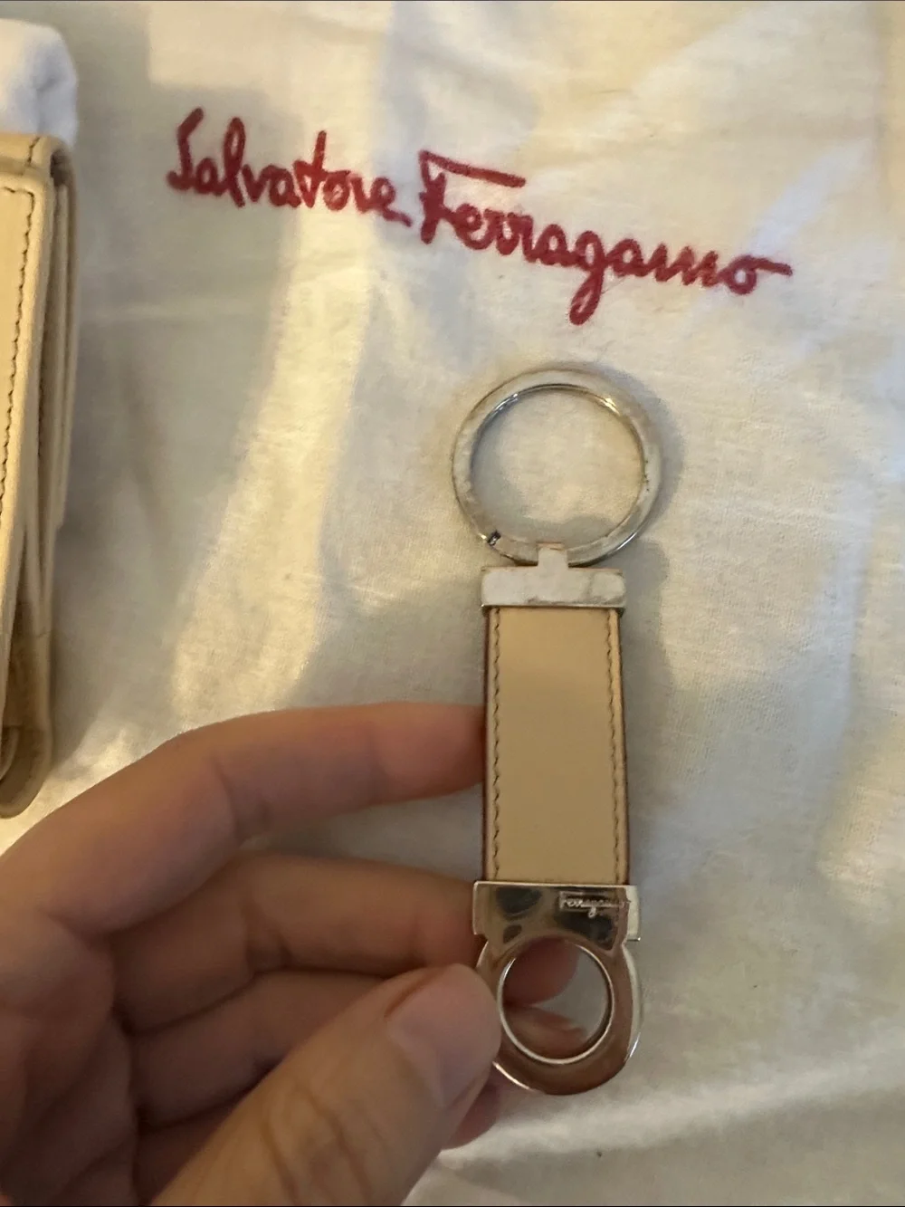 Vintage Salvatore Ferragamo Beige Leather Bag with wallet and keychain holder